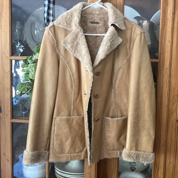 Vintage Guess Genuine Leather Faux Fur Three Button Jacket Size Medium - Picture 1 of 15